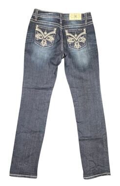 Y2K Miss Me Blue Jeans Straight Leg Embellished Western Dark Wash 31x33 Actual